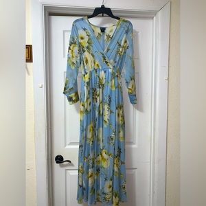 Light blue and yellow detail sun dress, long, and thick shear !
